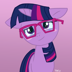 Size: 600x600 | Tagged: source needed, useless source url, safe, artist:tocu, imported from derpibooru, twilight sparkle, pony, unicorn, blush sticker, blushing, female, floppy ears, glasses, i can't believe it's not sci-twi, meganekko, solo, unicorn twilight