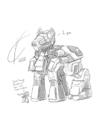 Size: 850x1062 | Tagged: safe, artist:valcron, imported from derpibooru, human, pony, armor, marine, mecha, monochrome, starcraft