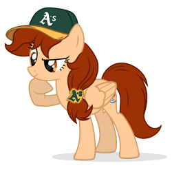 Size: 680x680 | Tagged: safe, artist:rioshi, artist:starshade, imported from derpibooru, oc, oc only, oc:vanilla creame, pegasus, pony, alcohol, baseball cap, beer, cap, curious, hat, oakland athletics, shadow, simple background, solo, transparent background