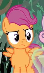 Size: 539x895 | Tagged: safe, imported from derpibooru, screencap, scootaloo, sweetie belle, pegasus, pony, growing up is hard to do, cropped, female, frown, magic, magic aura, mare, older, older scootaloo, solo, spread wings, telekinesis, wings