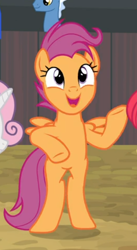 Size: 342x622 | Tagged: safe, imported from derpibooru, screencap, apple bloom, pokey pierce, scootaloo, sweetie belle, pony, growing up is hard to do, bipedal, cropped, female, older, older apple bloom, older scootaloo, older sweetie belle, open mouth, smiling, solo