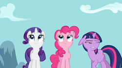 Size: 1920x1080 | Tagged: safe, imported from derpibooru, screencap, pinkie pie, rarity, twilight sparkle, earth pony, pony, unicorn, read it and weep, season 2, faic, female, floppy ears, great moments in animation, looking up, mare, one of these things is not like the others, twilight sparkle is best facemaker, unicorn twilight