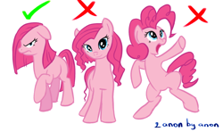 Size: 1002x593 | Tagged: artist needed, source needed, useless source url, safe, imported from derpibooru, pinkie pie, pony, angry, bipedal, check mark, cross, happy, pinkamena diane pie, simple background, white background