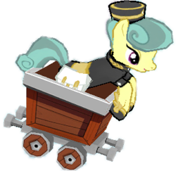 Size: 1583x1536 | Tagged: safe, artist:topsangtheman, imported from derpibooru, cinnabar, golden hooves, quicksilver, crystal pony, pony, gameloft, golden hooves (g4), minecart, simple background, transparent background