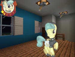 Size: 2048x1536 | Tagged: safe, artist:topsangtheman, imported from derpibooru, cinnabar, golden hooves, quicksilver, crystal pony, pony, gameloft, golden hooves (g4), house, interior, looking at you, minecraft, night, photoshopped into minecraft, pose, raised hoof