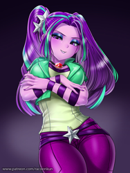 Size: 750x1000 | Tagged: safe, artist:racoonsan, color edit, edit, editor:drakeyc, imported from derpibooru, aria blaze, equestria girls, adorasexy, breasts, busty aria blaze, clothes, colored, curvy, cute, explicit source, eyeshadow, female, hourglass figure, jeans, looking at you, makeup, nail polish, pants, sexy, skin color edit, solo, stupid sexy aria blaze