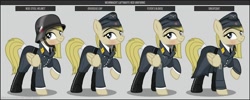 Size: 1280x512 | Tagged: safe, artist:brony-works, imported from derpibooru, oc, oc only, earth pony, pony, boots, clothes, earth pony oc, eyelashes, female, hat, helmet, luftwaffe, mare, nazi germany, raised hoof, reference sheet, shoes, smiling, solo, uniform, world war ii