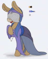 Size: 446x551 | Tagged: safe, artist:ravenpuff, imported from derpibooru, oc, oc only, donkey, clothes, donkey oc, ear piercing, female, jewelry, necklace, open mouth, piercing, raised hoof, reference sheet, see-through, smiling, solo, veil