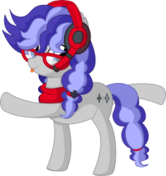 Size: 6512x6930 | Tagged: safe, alternate version, artist:cyanlightning, imported from derpibooru, oc, oc only, oc:cinnabyte, earth pony, pony, .svg available, absurd resolution, adorkable, cinnabetes, commission, cute, dork, ear fluff, female, headphones, looking at you, mare, pigtails, simple background, solo, transparent background, vector