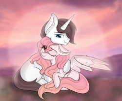 Size: 2240x1858 | Tagged: safe, artist:janelearts, imported from derpibooru, oc, oc only, pegasus, pony, unicorn, couple, ear fluff, female, male, mare, oc x oc, shipping, stallion, straight, wings