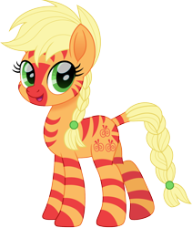 Size: 1266x1500 | Tagged: safe, artist:cloudy glow, artist:cloudyglow, imported from derpibooru, applejack, pony, zebra, braid, braided tail, cute, female, jackabetes, mare, movie accurate, simple background, solo, species swap, transparent background, zebrafied, zebrajack