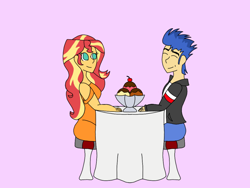 Size: 2048x1536 | Tagged: safe, artist:mintymelody, imported from derpibooru, flash sentry, sunset shimmer, equestria girls, female, flashimmer, food, ice cream, male, shipping, straight