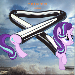 Size: 1500x1500 | Tagged: safe, imported from derpibooru, starlight glimmer, pony, album cover, female, glimular bells, long glimmer, long pony, meme, mike oldfield, smiling, solo, tubular bells