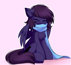 Size: 2976x2716 | Tagged: safe, artist:airiniblock, imported from derpibooru, oc, oc only, oc:pestyskillengton, pegasus, pony, chest fluff, clothes, cute, eyes closed, female, mare, pink background, rcf community, scarf, simple background, sitting, smiling, solo