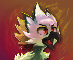 Size: 4336x3600 | Tagged: safe, artist:fiyawerks, imported from derpibooru, oc, oc only, oc:fénix, bird, griffon, angry, caw, commission, digital art, digital painting, fire, he mad, solo, squawk
