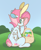 Size: 2308x2805 | Tagged: safe, artist:kittenbreeze, artist:lullabyprince, artist:sayamoe, imported from derpibooru, oc, oc only, pegasus, pony, base used, basket, bunny ears, cutie mark, easter, easter basket, easter egg, eye clipping through hair, female, holiday, mare, scenery, sitting, smiling, solo