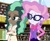 Size: 1080x885 | Tagged: safe, artist:rjp.rammy, imported from derpibooru, minty mocha, raspberry latte, equestria girls, bedroom eyes, belt, book, clothes, coat, duo, ear piercing, earring, equestria girls-ified, female, freckled, freckles, glasses, jewelry, library, piercing, shirt, skirt, sweater, vest