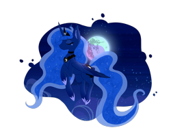 Size: 3325x2527 | Tagged: safe, artist:ayumiiyu, artist:maybeiie, imported from derpibooru, princess luna, alicorn, pony, digital art, eyes closed, female, flying, full moon, mare, mare in the moon, moon, night, simple background, sky, solo, transparent background