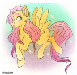 Size: 1024x996 | Tagged: safe, artist:xxparadoxponyxx, imported from derpibooru, fluttershy, pegasus, pony, chest fluff, female, hair over one eye, looking away, looking sideways, mare, missing cutie mark, solo, spread wings, three quarter view, wings