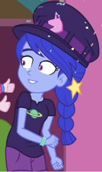 Size: 771x1294 | Tagged: safe, edit, edited screencap, imported from derpibooru, screencap, space camp, space camp (character), equestria girls, equestria girls series, confetti, cropped, disembodied hand, hand, offscreen character, smiling, solo focus