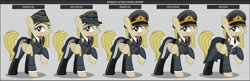 Size: 1600x517 | Tagged: safe, artist:brony-works, imported from derpibooru, oc, oc only, earth pony, pegasus, pony, boots, clothes, earth pony oc, eyelashes, female, general, hat, helmet, luftwaffe, mare, nazi germany, raised hoof, reference sheet, shoes, simple background, smiling, solo, uniform, world war ii