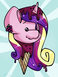 Size: 1054x1402 | Tagged: safe, artist:betawolfs, imported from derpibooru, princess cadance, alicorn, pony, dark chocolate, female, food, ice cream, ice cream cone, ice cream pony, raspberry (food), solo