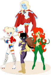 Size: 2600x3792 | Tagged: safe, artist:j053ph-d4n13l, imported from derpibooru, oc, oc only, oc:barbat gordon, oc:har-harley queen, oc:kara krypta, oc:poison ivy (ice1517), equestria girls, abs, belly button, belt, blushing, boots, bra, cape, clothes, commission, crop top bra, ear piercing, earring, equestria girls-ified, eyeshadow, female, fishnets, gloves, hammer, heart eyes, heterochromia, jacket, jersey, jewelry, leather jacket, lipstick, makeup, mallet, mask, midriff, multicolored hair, pants, peace sign, piercing, pouch, roller skates, shirt, shoes, shorts, simple background, skirt, t-shirt, tattoo, transparent background, underwear, varsity jacket, vine, wingding eyes