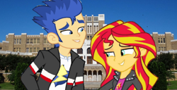 Size: 482x246 | Tagged: safe, edit, imported from derpibooru, flash sentry, sunset shimmer, equestria girls, collage, female, flashimmer, male, shipping, straight