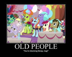 Size: 750x600 | Tagged: safe, edit, edited screencap, editor:thor-disciple, imported from derpibooru, screencap, derpy hooves, doctor whooves, dusty pages, moondancer, pharynx, roseluck, sassy saddles, seaspray, thorax, time turner, changedling, changeling, classical hippogriff, earth pony, hippogriff, pegasus, pony, unicorn, the last problem, caption, demotivational poster, female, king thorax, male, mare, meme, op is a duck, prince pharynx, stallion