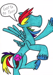 Size: 2319x3278 | Tagged: safe, artist:jarcup, imported from derpibooru, rainbow dash, pegasus, pony, female, simple background, solo, talking, traditional art, unshorn fetlocks, white background