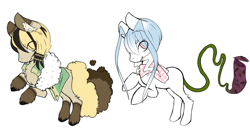 Size: 1126x579 | Tagged: safe, artist:ad-opt, imported from derpibooru, oc, oc only, earth pony, original species, plant pony, pony, augmented tail, base used, chest fluff, clothes, ear fluff, earth pony oc, eye clipping through hair, female, male, pitcher plant, plant, rearing, scarf, simple background, stallion, white background