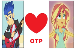 Size: 658x434 | Tagged: safe, edit, edited screencap, imported from derpibooru, screencap, flash sentry, sunset shimmer, equestria girls, female, flashimmer, male, meme, otp, shipping, straight, wrong aspect ratio