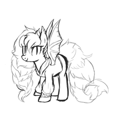 Size: 1000x1000 | Tagged: safe, artist:skulifuck, imported from derpibooru, oc, oc only, bat pony, pony, bat pony oc, bat wings, clothes, lineart, monochrome, simple background, slit eyes, slit pupils, solo, white background, wings