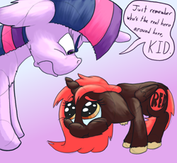 Size: 2060x1895 | Tagged: safe, artist:firefanatic, imported from derpibooru, twilight sparkle, oc, oc:red alicorn, alicorn, alicorn oc, angry, behaving like a dog, horn, out of character, red and black oc, speech bubble, tail between legs, twilight sparkle (alicorn), wings