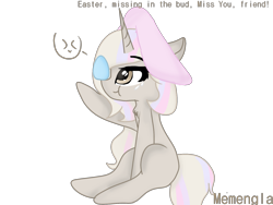 Size: 1600x1200 | Tagged: safe, artist:memengla, imported from derpibooru, oc, oc only, oc:memengla, pony, unicorn, easter, easter bunny, easter egg, female, filly, holiday, simple background, solo, transparent background, younger