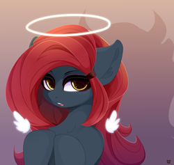 Size: 5280x5000 | Tagged: safe, artist:xsatanielx, imported from derpibooru, oc, oc only, oc:jessi-ka, earth pony, pony, absurd resolution, angelic wings, bedroom eyes, female, halo, looking at you, mare, rcf community, solo, wings