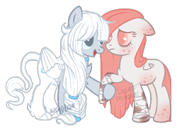 Size: 701x518 | Tagged: safe, artist:skulifuck, imported from derpibooru, oc, oc only, pegasus, pony, bandage, base used, blood, female, floppy ears, frown, happy, holding hooves, injured, lesbian, messy mane, oc x oc, open mouth, pegasus oc, sad, shipping, simple background, smiling, transparent background, wings