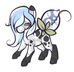 Size: 343x336 | Tagged: safe, artist:skulifuck, imported from derpibooru, oc, oc only, monster pony, original species, piranha plant pony, plant pony, augmented tail, blushing, coat markings, eyes closed, hair over one eye, plant, simple background, socks (coat marking), socks (coat markings), tongue out, transparent background, watermark