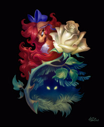 Size: 2516x3052 | Tagged: safe, artist:holivi, imported from derpibooru, oc, oc only, pony, bust, flower, glowing eyes, rose, solo