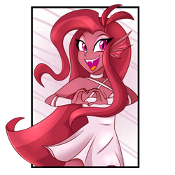 Size: 1280x1280 | Tagged: safe, artist:wubcakeva, imported from derpibooru, oc, oc only, oc:mezma, equestria girls, clothes, disguise, disguised siren, dress, female, happy, heart hands, open mouth, siren oc, solo