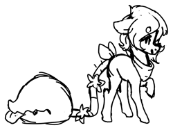 Size: 1041x780 | Tagged: safe, artist:skulifuck, imported from derpibooru, oc, oc only, oc:bloom, oc:blossom, monster pony, original species, piranha plant pony, plant pony, augmented tail, fangs, female, lineart, monochrome, neckerchief, plant, raised hoof, tongue out