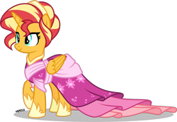 Size: 4000x2757 | Tagged: safe, artist:orin331, imported from derpibooru, sunset shimmer, alicorn, pony, the last problem, absurd resolution, alicornified, alternate hairstyle, clothes, clothes swap, coronation dress, cute, dress, female, hoof shoes, mare, race swap, raised hoof, second coronation dress, shimmerbetes, shimmercorn, simple background, smiling, solo, transparent background