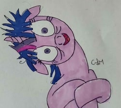 Size: 1084x966 | Tagged: safe, artist:rapidsnap, imported from derpibooru, twilight sparkle, pony, crazy face, faic, female, floppy ears, insanity, messy mane, solo, traditional art, twilight snapple