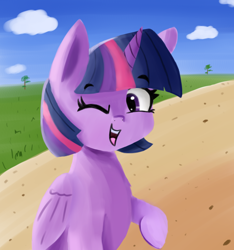 Size: 1520x1625 | Tagged: safe, artist:artiks, imported from derpibooru, twilight sparkle, alicorn, pony, female, looking at you, mare, one eye closed, smiling, solo, twilight sparkle (alicorn), wink