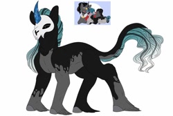 Size: 960x644 | Tagged: safe, artist:thewolfonthemoon, imported from derpibooru, king sombra, stygian, oc, oc:reaper, pony, unicorn, curved horn, gay, horn, leonine tail, magical gay spawn, male, offspring, parent:king sombra, parent:stygian, parents:somgian, shipping, simple background, somgian, stallion, unshorn fetlocks, white background