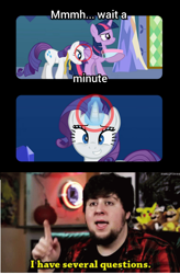 Size: 1176x1796 | Tagged: safe, artist:agrol, artist:forgalorga, edit, imported from derpibooru, rarity, twilight sparkle, alicorn, human, pony, unicorn, circle, comic, fabric, female, i have several questions, implied anal, implied horn penetration, implied lesbian, implied penetration, implied rarilight, implied sex, implied shipping, jontron, male, mare, measuring tape, meme, panels, pony and magical artifact, princesses don't sleep, text, twilight sparkle (alicorn)