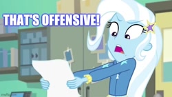 Size: 640x360 | Tagged: safe, edit, edited screencap, imported from derpibooru, screencap, trixie, equestria girls, equestria girls series, forgotten friendship, caption, image macro, meme, text, trixie yells at everything