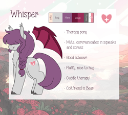 Size: 3000x2700 | Tagged: safe, artist:liefsong, imported from derpibooru, oc, oc:whisper, bat pony, braid, chest fluff, cutie mark, ear fluff, reference sheet, unshorn fetlocks