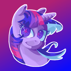 Size: 1500x1500 | Tagged: safe, artist:porcelanowyokular, imported from derpibooru, twilight sparkle, pony, unicorn, abstract background, bust, cutie mark eyes, eyelashes, female, mare, portrait, solo, starry eyes, unicorn twilight, wingding eyes