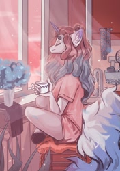 Size: 902x1280 | Tagged: safe, artist:tu_rka, imported from derpibooru, anthro, unicorn, beanbrows, chill, chill window, eyebrows, general, open, open ych, pinky, pinky mood, window, ych example, ych result, ych sfw, your character here